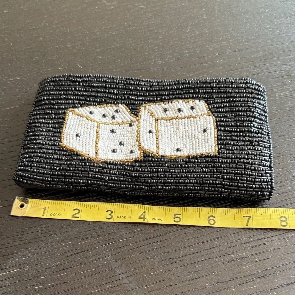 Beaded Dice Design Cosmetic Travel Bag - Black and Gold